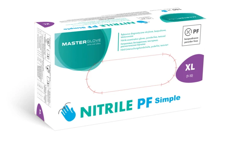 Pudełko Master Glove Nitrile PF Simple, rękawice niebieskie, rozmiar XL