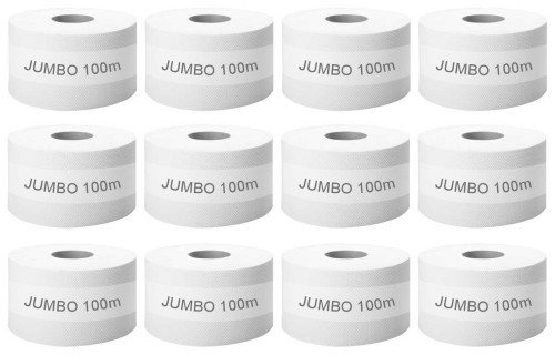 Biały papier toaletowy Jumbo 500, rolki 100 m, 12 sztuk