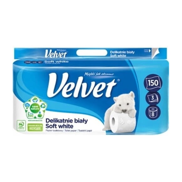Papier toaletowy Velvet Delikatnie Biały, 3 warstwy, 8 rolek