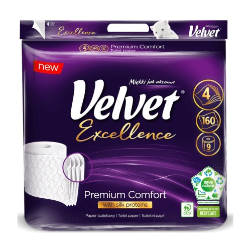 Papier toaletowy Velvet Excellence Premium Comfort, 4 warstwy, 9 rolek