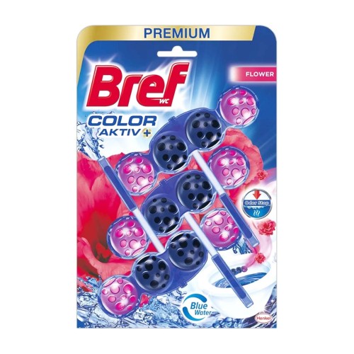 Bref Color Aktiv+ Świeże Kwiaty – kostka do WC barwiąca wodę – 3 × 50 g