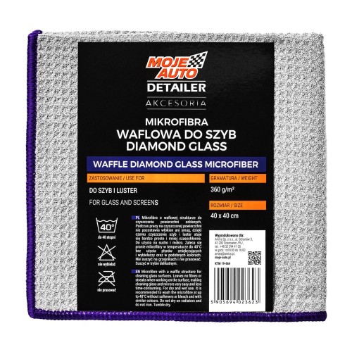 Moje Auto Detailer Diamond Glass, mikrofibra waflowa do szyb 40 × 40 cm 360 g/m²