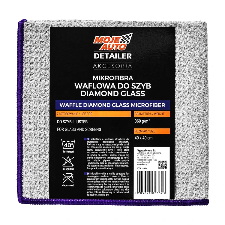 Moje Auto Detailer Diamond Glass, mikrofibra waflowa do szyb 40 × 40 cm 360 g/m²