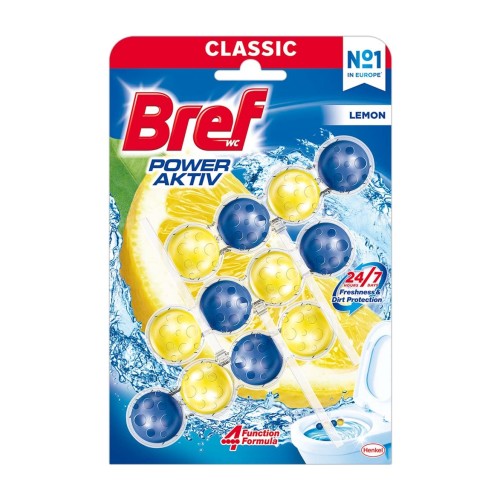 Bref Power Aktiv Lemon – cytrynowa kostka do WC – 3 × 50 g