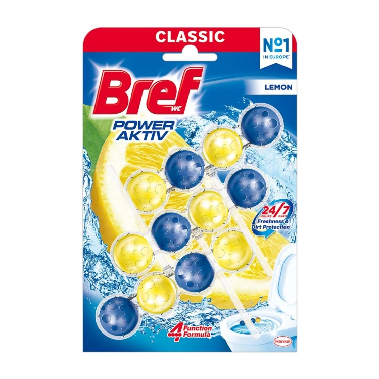 Bref Power Aktiv Lemon – cytrynowa kostka do WC – 3 × 50 g