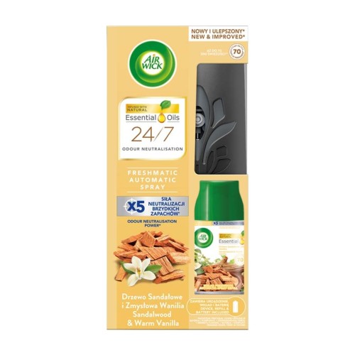 Air Wick Freshmatic – automatyczny odświeżacz powietrza z wkładem Drzewo Sandałowe i Zmysłowa Wanilia – 250 ml