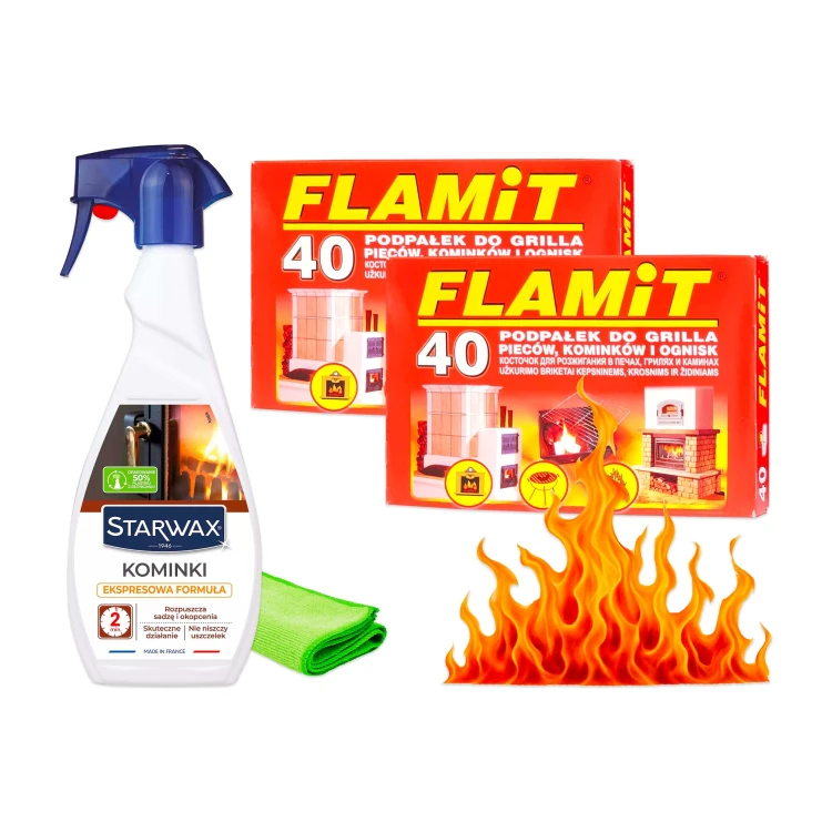 FLAMiT + Starwax – zestaw do rozpalania i czyszczenia kominka – 2 × 40 kostek