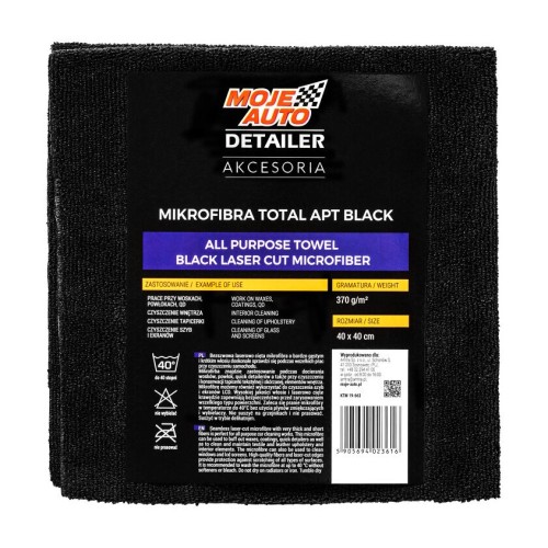 Mikrofibra do samochodu Moje Auto Total APT Black 40 × 40 cm 370 g/m² czarna
