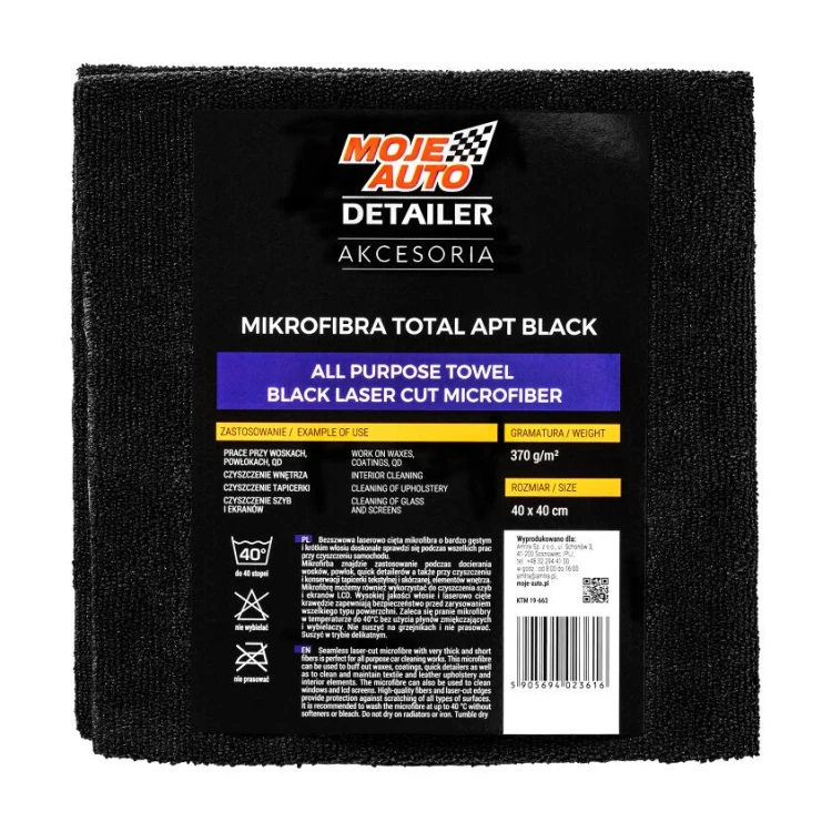 Mikrofibra do samochodu Moje Auto Total APT Black 40 × 40 cm 370 g/m² czarna