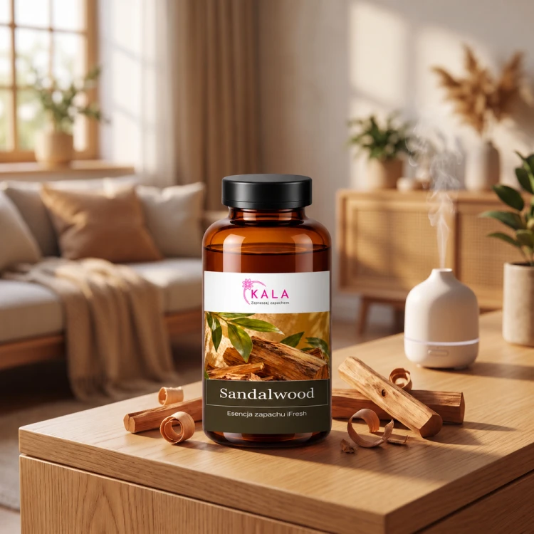 Olejek zapachowy Kala iFresh Sandalwood w salonie obok dyfuzora