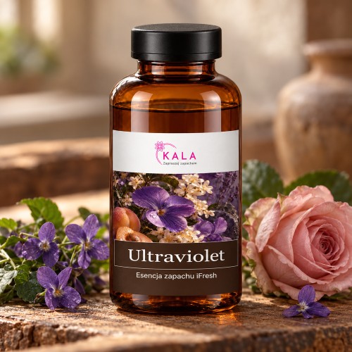 Olejek zapachowy Kala iFresh Ultraviolet – butelka i nuty zapachu z bliska