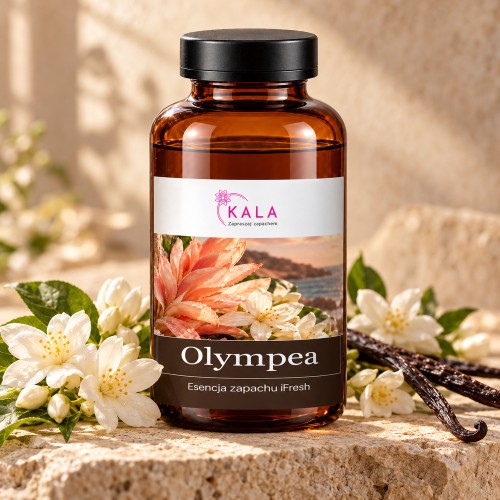 Olejek zapachowy Kala iFresh Olympea – butelka i nuty zapachu z bliska