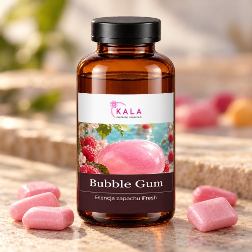Olejek zapachowy Kala iFresh Bubble Gum – butelka i nuty zapachu z bliska