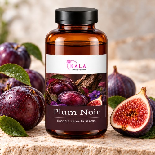 Olejek zapachowy Kala iFresh Plum Noir – butelka i nuty zapachu z bliska