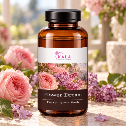 Olejek zapachowy Kala iFresh Flower Dream – butelka i nuty zapachu z bliska