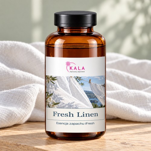 Olejek zapachowy Kala iFresh Fresh Linen – butelka i nuty zapachu z bliska