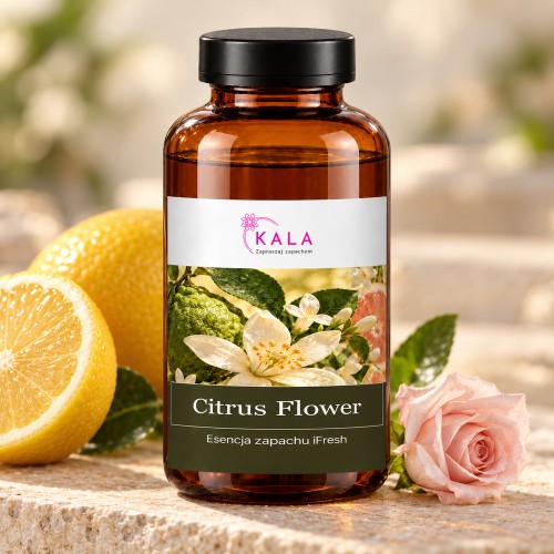 Olejek zapachowy Kala iFresh Citrus Flower – butelka i nuty zapachu z bliska
