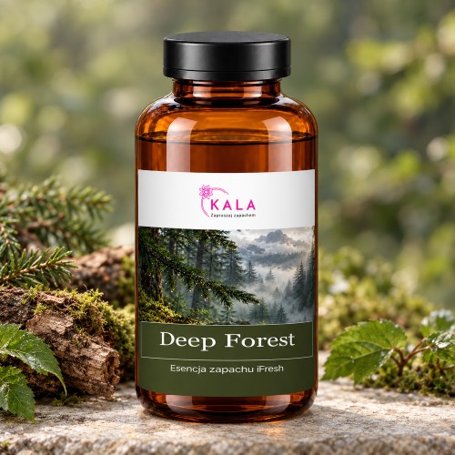 Olejek zapachowy Kala iFresh Deep Forest – butelka i nuty zapachu z bliska