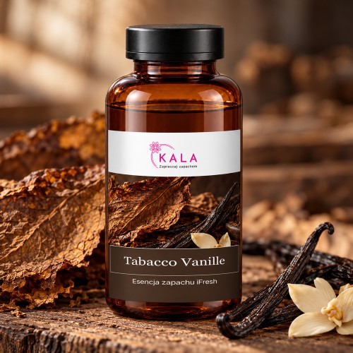 Olejek zapachowy Kala iFresh Tabacco Vanille – butelka i nuty zapachu z bliska