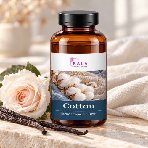 Olejek zapachowy Kala iFresh Cotton – butelka i nuty zapachu z bliska