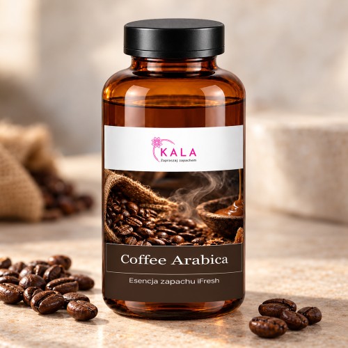 Olejek zapachowy Kala iFresh Coffee Arabica – butelka i nuty zapachu z bliska