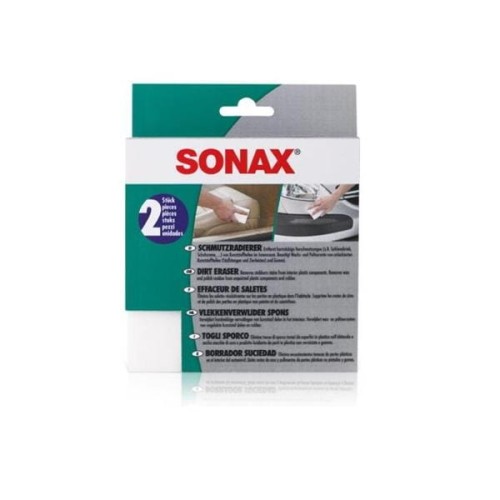 SONAX Dirt Eraser, opakowanie dwóch białych gąbek do czyszczenia plastików i gumy