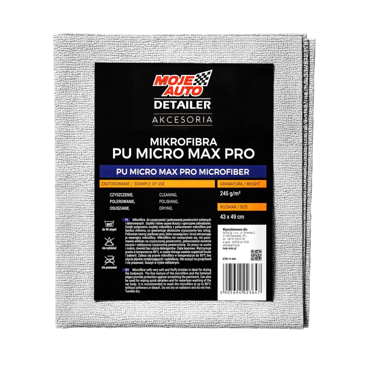 Jasna ścierka Moje Auto Detailer PU Micro Max Pro z etykietą, 49 × 43 cm, 245 g/m²