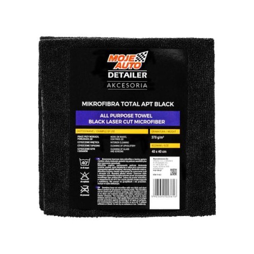 Czarna mikrofibra Moje Auto Detailer Total APT Black z etykietą 40 × 40 cm i 370 g/m²