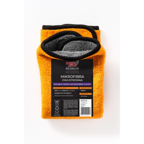 Moje Auto Detailer, pomarańczowo-szara mikrofibra dwustronna 41 × 41 cm z czarnym obszyciem i etykietą 19-632