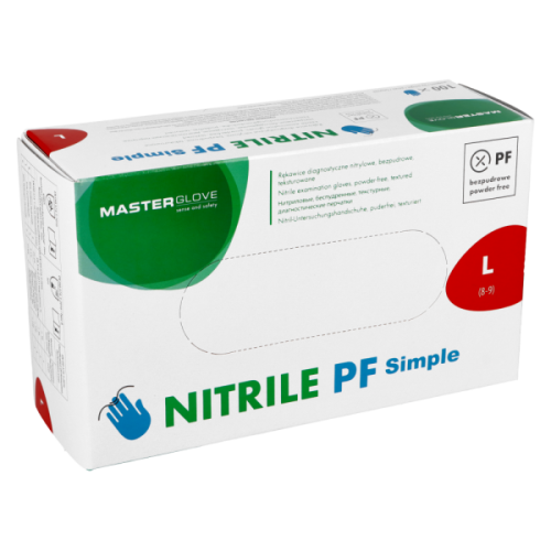 Pudełko Master Glove Nitrile PF Simple, rozmiar L, niebieskie rękawice nitrylowe, 100 sztuk