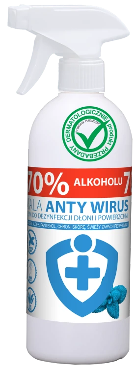 Kala AntyWirus Peppermint, płyn do dezynfekcji rąk i powierzchni, atomizer – 500 ml