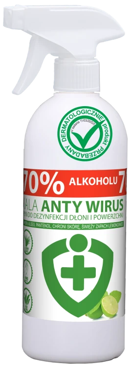 Kala AntyWirus Lemongrass, płyn do dezynfekcji powierzchni i rąk z atomizerem – 0,5 l