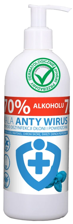 Kala AntyWirus Peppermint, płyn do dezynfekcji rąk i powierzchni, pompka – 500 ml