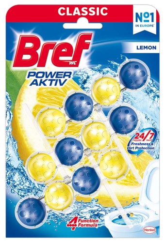 Bref Power Aktiv Lemon – cytrynowa kostka do WC – 3 × 50 g