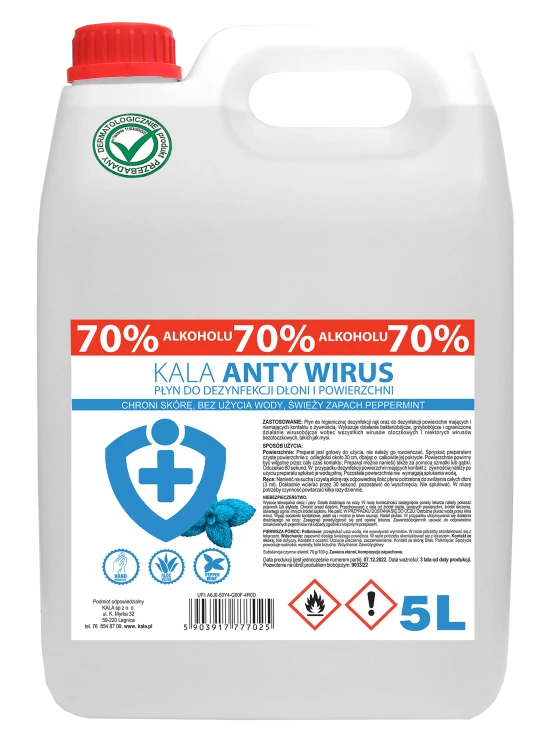 Kala AntyWirus Peppermint, płyn do dezynfekcji rąk i powierzchni – 5 l