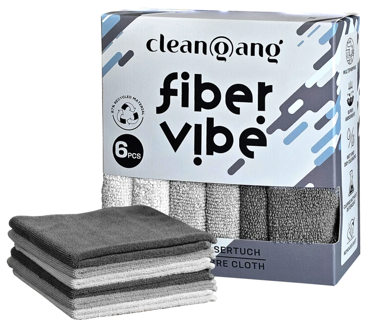 Opakowanie Cleangang Fiber Vibe 6 szt. i ścierki w trzech odcieniach szarości