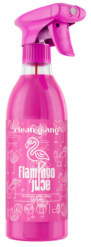 CLEANGANG Flamingo Juice 500 ml, butelka z rozpylaczem, widok z boku
