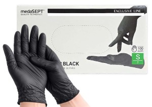medaSEPT - Rękawice nitrylowe czarne, 100 sztuk - S