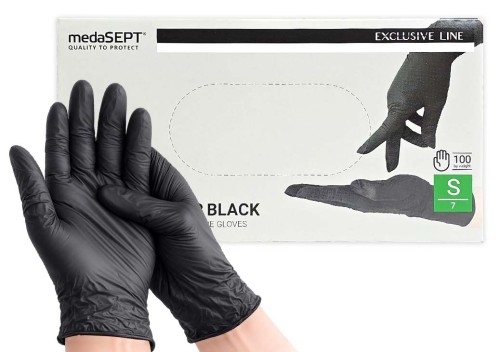 Rękawice medaSEPT Exclusive Line czarne, pudełko S (7), 100 szt. według masy