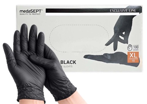 Rękawice medaSEPT Exclusive Line czarne, pudełko XL (10), 100 szt. według masy