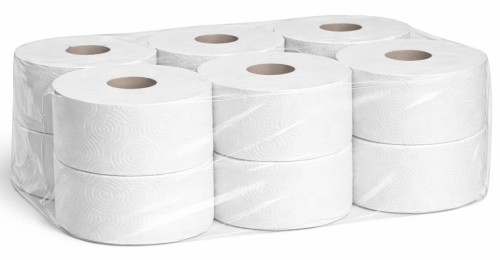 Opakowanie 12 białych rolek papieru toaletowego Jumbo, długość rolki 100 m