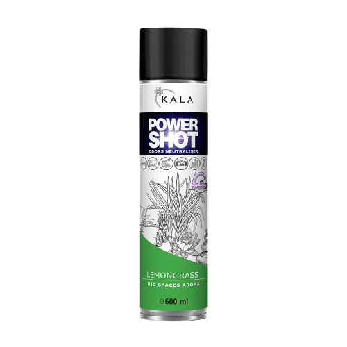 Kala Power Shot Lemongrass 600 ml, neutralizator zapachów w aerozolu, puszka