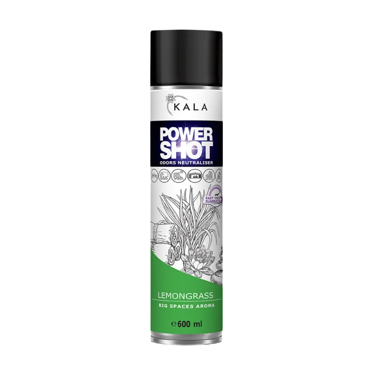 Kala Power Shot Lemongrass 600 ml, neutralizator zapachów w aerozolu, puszka