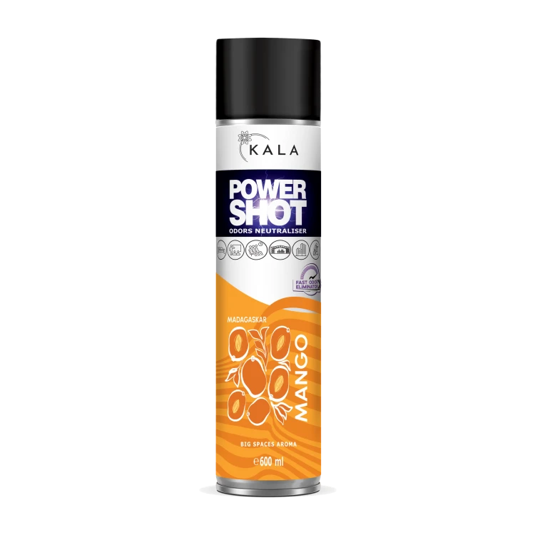 Kala Power Shot Madagaskar Mango 600 ml, neutralizator zapachów w aerozolu, puszka