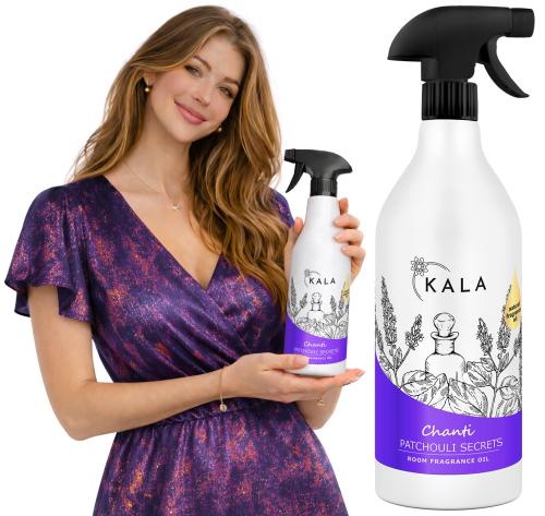 Kala Chanti Patchouli Secrets 1 l, butelka olejku zapachowego w dłoni
