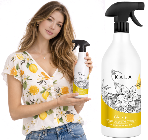 Kala Chanti Vanilla with Citrus 1 l, butelka olejku zapachowego w dłoni