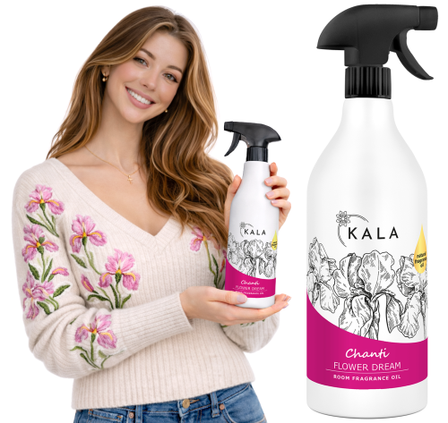 Kala Chanti Flower Dream 1 l, butelka olejku zapachowego w dłoni