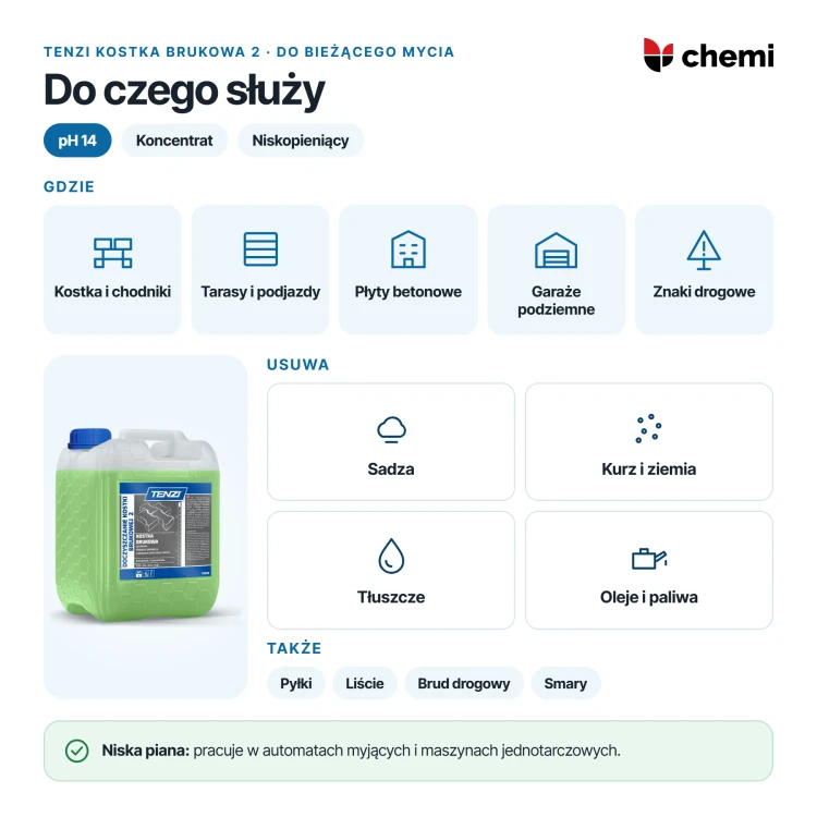 Tenzi Doczyszczanie kostki brukowej 2 5 l: do czego służy, nawierzchnie i usuwane zabrudzenia
