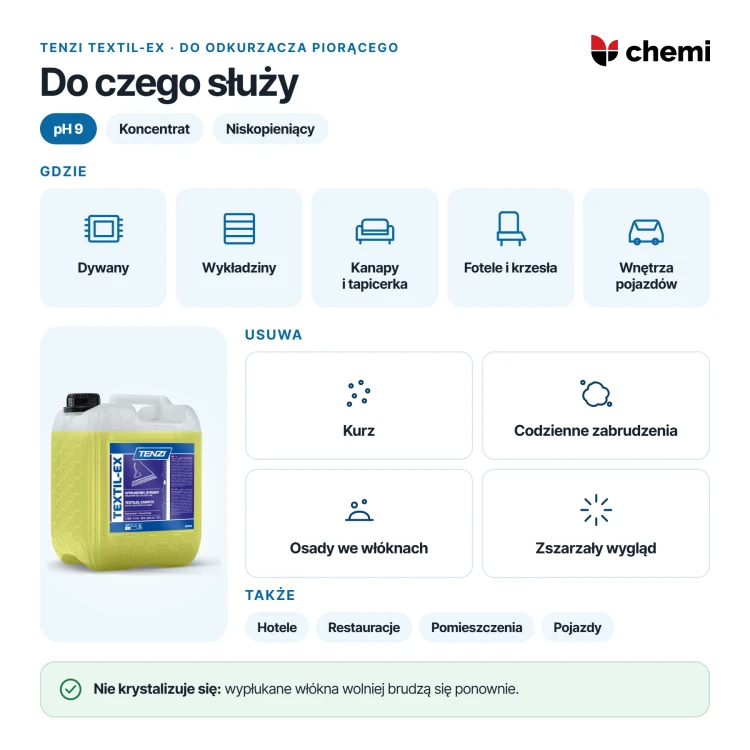 Tenzi Textil-Ex 5 l: do czego służy, tkaniny i usuwane zabrudzenia