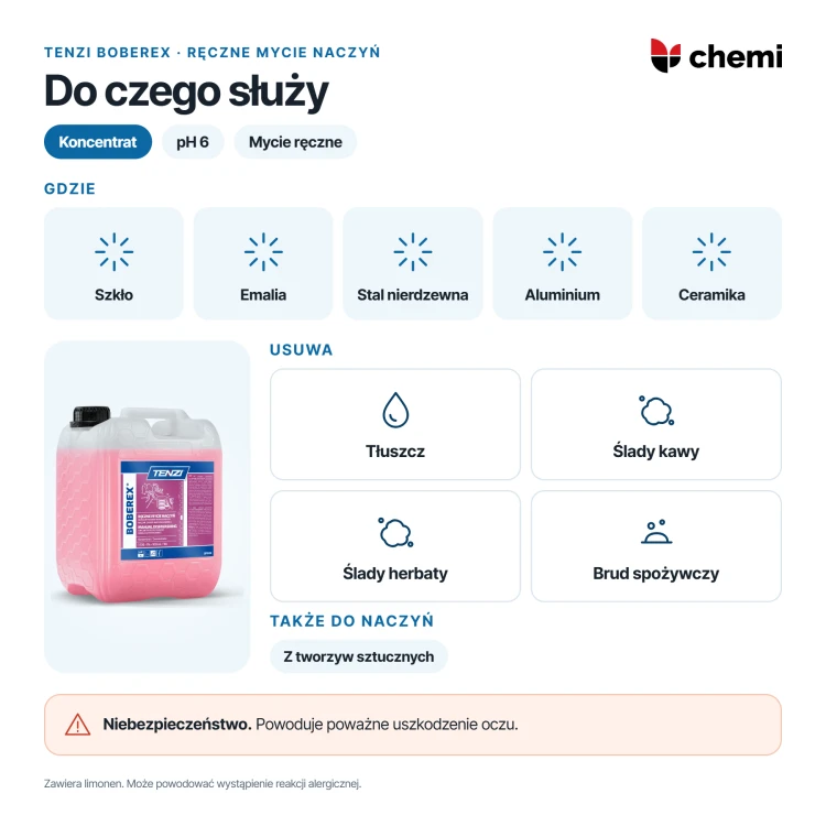 Tenzi Boberex 5 l: koncentrat do naczyń szklanych, emaliowanych, stalowych, aluminiowych i ceramicznych